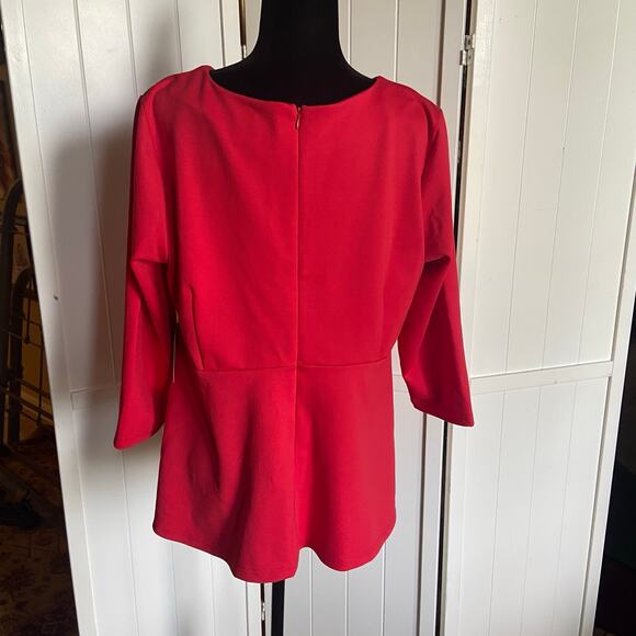 Eloquii Womens Top Size 20 Red Empire Flare Blouse Ponte NEW - Picture 3 of 6